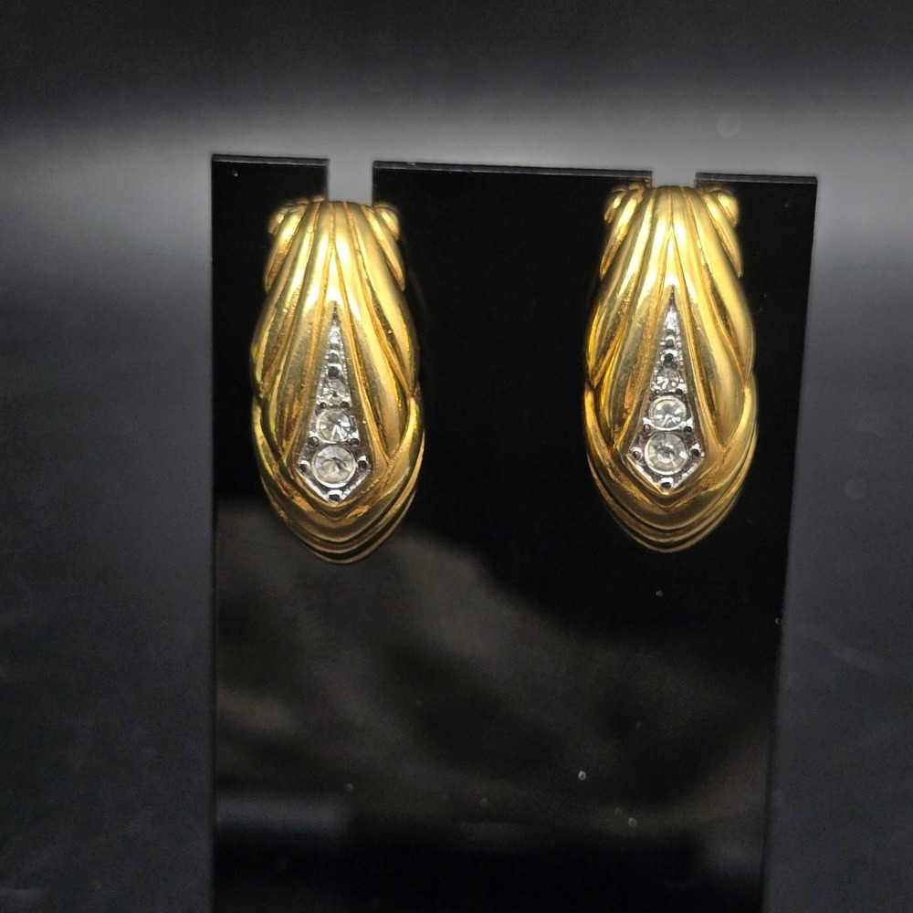 Monet Gold Tone Rhinestone Earrings Pierced VIntage Costume Jewelry